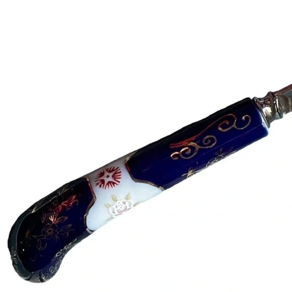 CLOISONNÉ SALAD SERVERS stainless steel SHEFFIELD ENGLAND floral pattern EUC - Picture 14 of 16